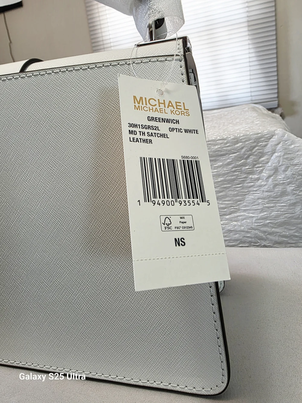 MICHAEL Michael Kors Greenwich Medium Saffiano Leather Satchel In Optic White